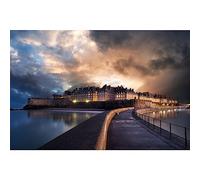 Tableau sur toile Saint-Malo de nuit 45x65 cm CEANOTHE Décoration Murale Art Décoratif Muraux Peinture Imprimée en HD Salon Chambre Bureau Fabriqué en France Noir