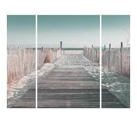 Ceanothe Triptyque sur toile chemin sur la plage 125x97 cm Décoration Murale Art Décoratif Muraux Peinture Imprimée en HD Salon Chambre Bureau Bois de Forêt FSC Fabriqué en France