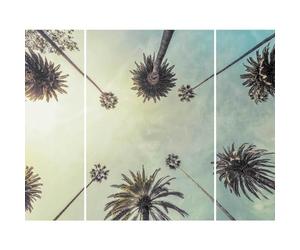 Ceanothe Triptyque sur toile palmiers 125x97 cm Décoration Murale Art Décoratif Muraux Peinture Imprimée en HD Salon Chambre Bureau Bois de Forêt FSC Fabriqué en France