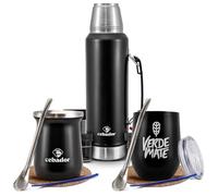 Cebador Kit Complet Yerba Mate Verde Mate - Thermos Largoinox 1,2 L + 2 Materos Thermiques + Bombilla Inox + Sous-verre en Liège + Goupillon