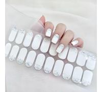 Ceboic 22PCS Gel Vernis À Ongles Autocollants, Blanc Paillettes Bandes d'ongles en Gel Semi Durci, Film pour Ongles Auto-adhésifs Nail Art Stickers Longue Durée Manucure Décoration pour Femme Fille