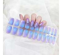 Ceboic 22PCS Gel Vernis À Ongles Autocollants, Français Enveloppes à Ongles en Gel, Autocollants Auto-adhésifs pour Vernis à Ongles, UV/LED Lamp Required Bandes d'ongles en Gel Durci - Aurore Bleue
