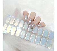 Ceboic 22PCS Gel Vernis À Ongles Autocollants, Français Enveloppes à Ongles en Gel Film pour Ongles Autoadhésif, Gel Nail Stickers, UV/LED Lamp Required Bandes d'ongles en Gel Durci - Laser Argent