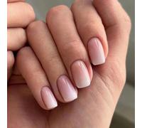 Ceboic 24 Pièces Carrés Faux Ongles Français Court, Dégradé Rose Blanc Press on Nails Ongles à Coller Naturel Ongles à Presser, Reutilisable Acrylique Bâton sur Ongles pour Femmes Filles
