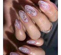 Ceboic 24 Pièces Faux Ongles Amande Moyen, Violet Ballerine Français Ongles à Presser avec Motif Papillon, Couverture Complète Press on Nails Acrylique Ongles à Coller pour Femmes Filles Nail Art