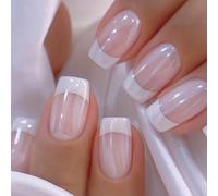 Ceboic 24 Pièces Faux Ongles Carrés, Rose Nude French Press on Nails avec Blanche Bordure, Court Naturel Couverture Complète Ongle à Coller, Artificiel Capsules Ongles pour Femmes Filles DIY Manucure