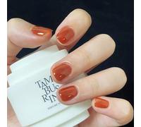 Ceboic 24 Pièces Faux Ongles Court Carré, French Couleur Pure Press on Nail, Ballerine Ongles à Coller Naturel Glossy Acrylique Faux Ongles pour Femmes et Filles DIY Manucure (Orange)