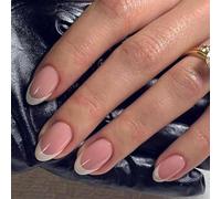 Ceboic 24 Pièces Faux Ongles Courts Amande Blanc French Tips Press on Nails Pleine Couverture Artificiels Ongles Ovale Faux Ongles à Coller pour Femmes et Filles DIY Manucure