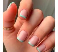 Ceboic 24 Pièces Français Vert Press on Nails, Fait Main Élégant Faux Ongles Autocollants, Brillants Couverture Complète Ongles Acrylique, Naturel Réutilisable Ongles à Coller pour Femmes et Filles