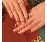 Ceboic 24 Pièces Noël Faux Ongles Court Carré Ongles à Coller Paillettes Rouges Press on Nails avec Feuilles de Noël Design Couverture Complète French Capsule Ongles pour Femmes et Filles