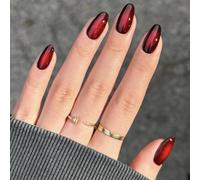 Ceboic 24Pcs Faux Ongles Amande Moyenne, Dégradé Rouge et Noir French Press on Nails, Couverture Complète Capsules Ongles, Réutilisable Acrylique Faux Ongles à Coller pour Femme et Fille Nail Art