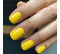 Ceboic 24Pcs Faux Ongles Carré Court, Jaune French Press on Nails, Couverture Complète Acryliques Ongles à Presser, Réutilisables Artificiels Ongles à Coller pour Femme et Fille DIY Manucure Salon