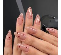 Ceboic 24Pcs Ongles à Coller Moyenne Amande, Français Press on Nails avec Mignon Amour, Fait à la main Ongles Acryliques, Pleine Couverture Naturel Réutilisables Capsule Ongles pour Femmes Filles