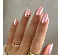 Ceboic 24Pcs Rose Chromé Ongles à Presser, French Court Press on Nails, Couleur Unie Acrylique Couverture Complète Ongles à Coller, Fait à la main Ballerine Faux Ongles Autocollants pour Femmes Filles