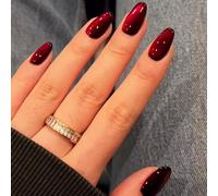 Ceboic 24Pcs Rouge Œil de chat Faux Ongles, Français Almande Press on Nails, Élégant Couleur Unie Acrylique Ongles à Coller, Fait à la main Couverture Complète Ongles à Presser pour Femmes Filles