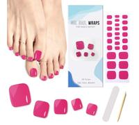 Ceboic 26PCS Autocollant Ongle Gel UV, Bandes de Vernis à Ongles Couleur Unie Ongle d'orteil Autocollants, Pedi Wraps Film pour Ongles de Pied Auto-adhésifs, Lampe UV/LED Requise (Rose Rouge)