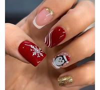 Ceboic 30 Pièces Noël Faux Ongles Carré Moyen, French Pingouin Press on Nails, Flocon de Neige Capsules Ongles Acrylique, Artificiel Pleine Couverture Bande Blanc Ongles à Coller pour Femme Nail Art