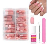 Ceboic Faux Ongles à Coller, 240Pcs Français Bordure Blanc Press on Nails, Ballerina Acrylique Artificiel Ongles Kit French Manucure, Moyen Carré Faux Ongles Capsules pour Femmes Filles Manucure Salon