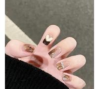 CEBOIC Faux Ongles Court, Ongle Pose Americaine Press-on Nails Marron Caramel, Kit Faux Ongles avec Colle Luxueux Réutilisable Pour Femmes et Filles Tenues de Tous Jours et de Fête