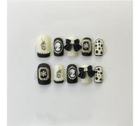 CEBOIC Faux Ongles Court, Ongle Pose Americaine Press-on Nails Noir et Blanc avec Décoration Arc et Cadre Ancien, Kit Faux Ongles Luxueux Réutilisable avec Colle Pour Femmes et Filles