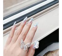 CEBOIC Faux Ongles, Long Coffin Press on Nails Bleu avec Décoration Ange, Kit Faux Ongles avec Colle Pour Femmes et Filles Tenues de Tous Jours et de Fête