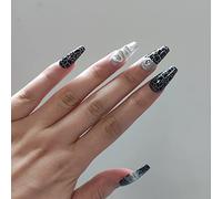 CEBOIC Faux Ongles, Ongle Pose Americaine avec Décoration Fissure et Serpent Press-on Nails, Kit Faux Ongles avec Colle Luxueux Réutilisable Pour Femmes et Filles Tenues de Tous Jours et de Fête