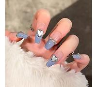 CEBOIC Faux Ongles, Ongle Pose Americaine Rose Clair Avec Ornement de Coeur Press-on Nails, Kit Faux Ongles avec Colle Pour Femmes et Filles Tenues de Tous Jours et de Fête