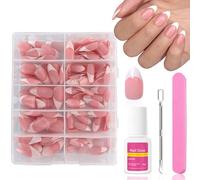 Ceboic Français Faux Ongles, 240Pcs Court Amande French Press on Nails avec Colle, Nude Rose Acrylique Couverture Complète Ongles à Coller, 10 Tailles Naturel Faux Ongles Capsules pour Femmes Filles