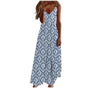 Ceboyel Robe d'été longue décontractée à bretelles spaghetti pour femme - Col en V - Robe bohème sexy - Vêtements de plage tendance 2024, Bleu #44, Taille M