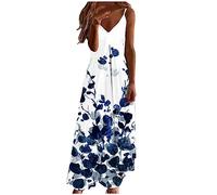 Ceboyel Robe d'été longue décontractée à bretelles spaghetti pour femme - Col en V - Robe bohème sexy - Vêtements de plage tendance 2023, Bleu foncé #24, Taille L