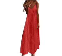 Ceboyel Robe d'été longue décontractée à bretelles spaghetti pour femme - Col en V - Robe bohème sexy - Vêtements de plage tendance 2024, Rouge #49, Taille XL