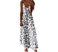 Ceboyel Robe d'été longue décontractée à bretelles spaghetti pour femme - Col en V - Robe bohème sexy - Vêtements de plage tendance 2024, Blanc #4., Taille M