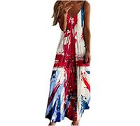 Ceboyel Robe d'été longue décontractée à bretelles spaghetti pour femme - Col en V - Robe bohème sexy - Vêtements de plage tendance 2024, Bleu #18, Taille S