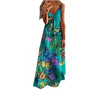 Ceboyel Robe d'été longue décontractée à bretelles spaghetti pour femme - Col en V - Style bohème sexy - Vêtements de plage tendance 2023, Vert #5., Taille XL