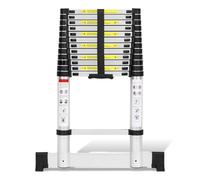 Cecaylie 3.8M Aluminium Échelle Télescopique avec 2 Crochets Amovibles, Télescopique Antidérapant Echelle Multiusage Portable Échelle Télescopique Facile à Porter Charge Max 150 kg