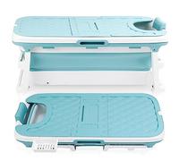 Cecaylie Baignoire pliable pour adulte, 132 x 60 x 50 cm, portable, pliable, avec couvercle et rouleaux de massage, panier à savon, pour salle de bain et douche - Bleu