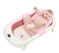 Cecaylie Baignoire pliable pour bébé - 50 l - Avec thermomètre - En polypropylène et TPE respectueux de l'environnement - Avec filet de bain et cuillère - Baignoire pour bébé de 0 à 6 ans - Rose