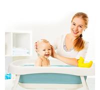 Cecaylie Baignoire pliable pour bébé - 50 l - Avec thermomètre - En polypropylène et TPE respectueux de l'environnement - Avec filet de bain et cuillère - Baignoire pour bébé de 0 à 6 ans - Vert…