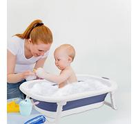 Cecaylie Baignoire pliable pour bébé - 50 l - Avec thermomètre - En polypropylène et TPE respectueux de l'environnement - Avec filet de bain et cuillère - Baignoire pour bébé de 0 à 6 ans - Bleu
