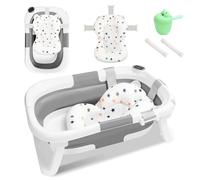 Cecaylie Baignoire pour bébé, pliable, avec insert, thermomètre et tapis de bain, antidérapante, antidérapante, pour nouveau-nés, de 0 à 6 ans, grise