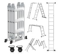 Cecaylie Échelle multifonction 3,6 m 4 x 3 m en aluminium pliable 7 en 1 Échelle de travail avec 2 plaques d'échafaudage et 2 roues, jusqu'à 150 kg