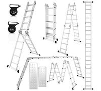 Cecaylie Échelle Multifonction en Aluminium - 4 x 5-582 cm - 7 en 1 - avec Plateforme - Échelle avec 2 plaques d'échafaudage - Échelle de Travail Multifonction - 20 marches - Argenté