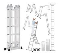 Cecaylie Échelle multifonction en aluminium 4 x 5 - 582 cm - Avec 2 plateformes et 2 roues - Échelle de travail domestique - 20 échelons - Charge maximale : 150 kg