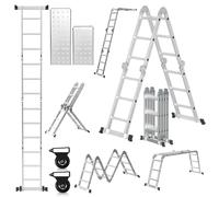 Cecaylie Échelle multifonction en aluminium de 4 x 3 marches, 360 cm, 7 en 1, avec plateforme, échelle avec 2 plaques d'échafaudage, échelle multifonction pliable, 12 marches, couleur argentée