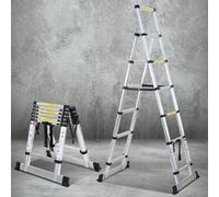 Cecaylie Échelle télescopique de1,7 + 2 m, en aluminium, cadre en A, 5 + 6 marches, charge maximale : 150 kg, extensible, pour réparations de toit, dimension pliée : 65 cm