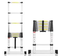 Cecaylie Échelle télescopique en aluminium 2,6 m, échelle pliable avec stabilisateur, échelle en aluminium antidérapante, échelle debout multifonction extensible, capacité de charge de 150 kg