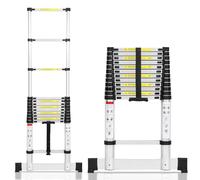 Cecaylie Échelle télescopique en aluminium 3,8 m - Échelle extensible avec stabilisateur - Antidérapante - Multifonction - Charge maximale : 150 kg