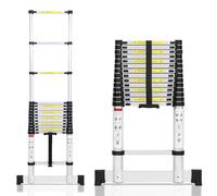 Cecaylie Échelle télescopique en aluminium 4,4 m, échelle extensible avec stabilisateur, échelle en aluminium antidérapante, échelle debout multifonction extensible, capacité de charge de 150 kg