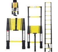 Cecaylie Échelle télescopique en Aluminium avec Crochets Amovible 3,2 m échelle Extensible antidérapante, Multi-Fonction Ladder Charge 330lbs / 150 kg, Noir et Jaune