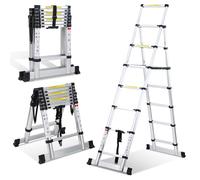 Cecaylie Échelle télescopique Pliable - 2 m + 2,3 m - Échelle en Aluminium Extensible - Cadre A - 6 + 7 échelons - Échelle antidérapante - Multifonction - Charge maximale : 150 kg